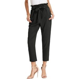 Grace Karin Womens Paperbag High-Waist Pants w Tie Belt Black Sz XS